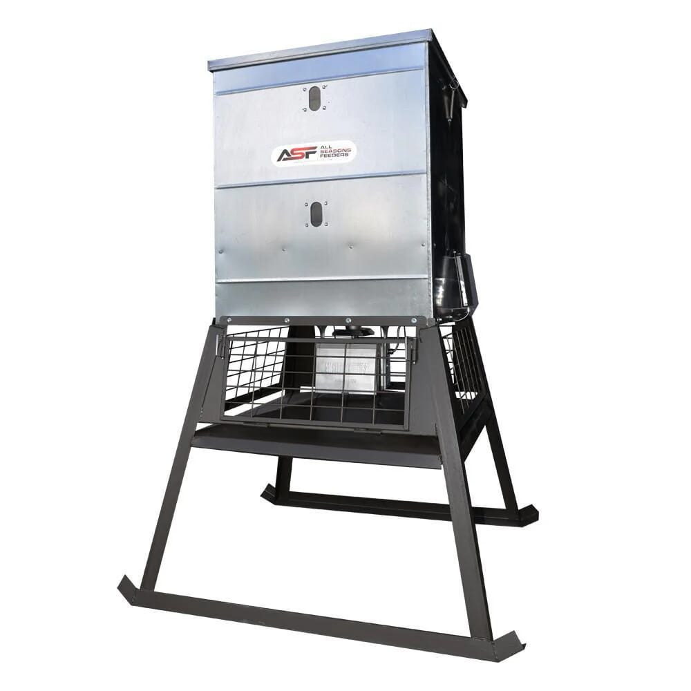 all seasons feeders ASF Stand & Fill 600lb Broadcast Feeder w/cage - all seasons feeders