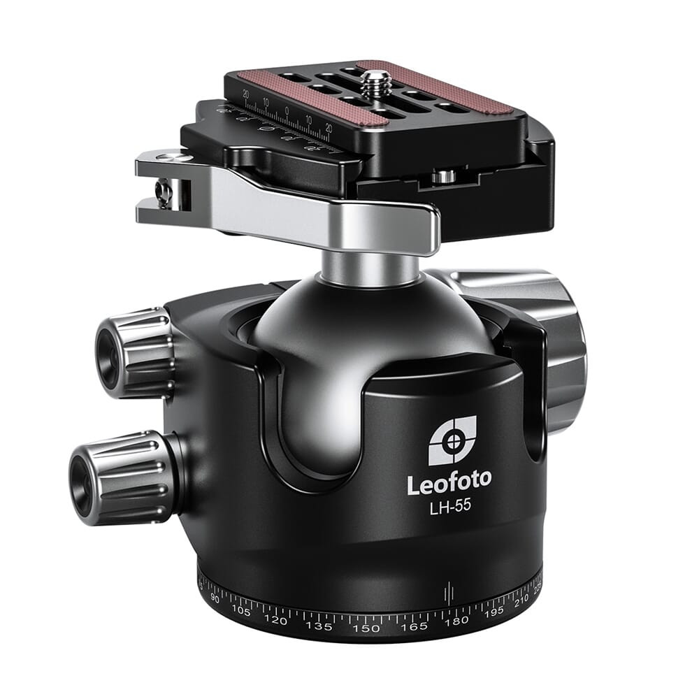 Leofoto LH-55LR 55mm Low Profile Ball Head w/LR-70 Lever-Release Clamp LH-55LR in Black - Leofoto