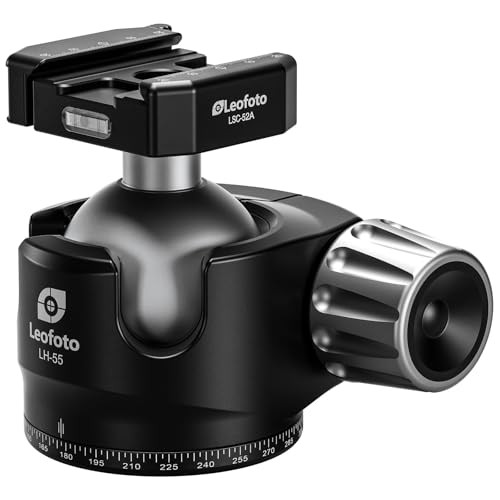 Leofoto LH-55LSC 55mm Low Profile Lever-Release Hybrid Clamp Ball Head LH-55LSC-ARCA in Black - Leofoto