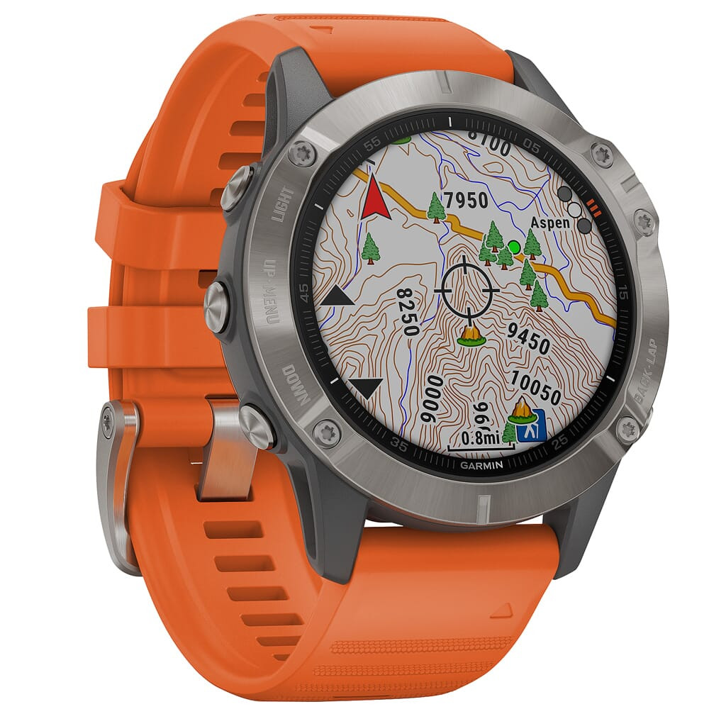 Garmin fenix 6 Sapphire Ti Gray w/Orange Band Smartwatch 010-02158-13 - Garmin