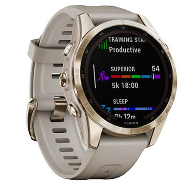 Garmin fenix 7S Sapphire Solar Cream Gold Titanium w/Light Sand Band Smartwatch 010-02539-20 - Garmin