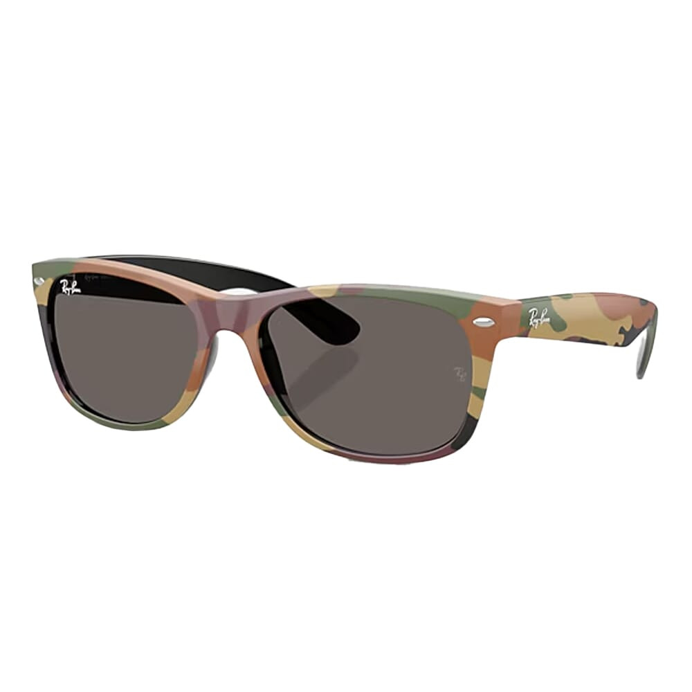 Ray-Ban New Wayfarer Glasses Black with Green Camu Dark Grey 0RB2132-6822B155 - Ray-Ban