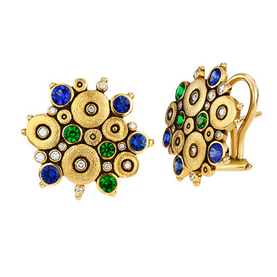 Alex Sepkus 18K Diamond Tsavorite Sapphire "Ocean" Earrings E-90 - Alex Sepkus