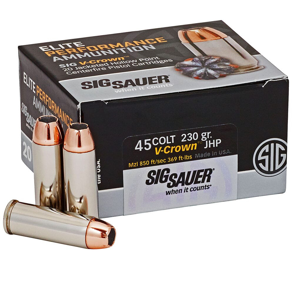 Sig Sauer Ammo .45 Long Colt 230gr Elite V-Crown Jacketed Hollow Point 20/Box E45LC1-20 - Sig Sauer