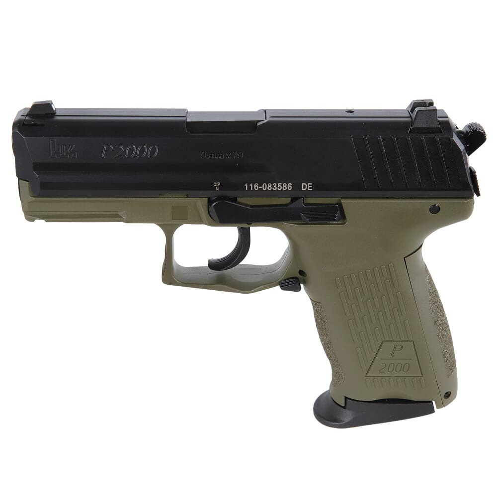 Heckler & Koch HK P2000 V3 DA/SA 9mm OD Green Rear Decocking Button Pistol with 2x10rd mags 81000063 - Heckler & Koch