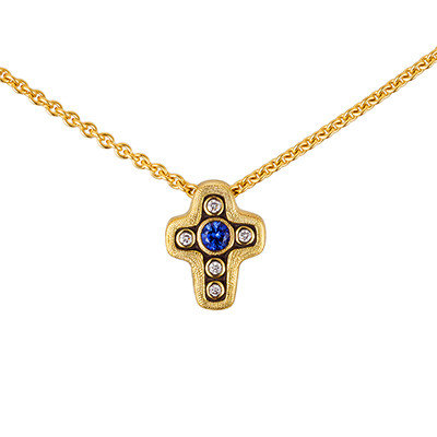 Alex Sepkus 18K, Diamond and Sapphire Cross Pendant M-1815 - Alex Sepkus