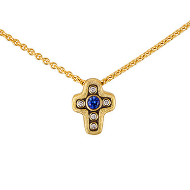 Alex Sepkus 18K, Diamond and Sapphire Cross Pendant M-1815 - Alex Sepkus