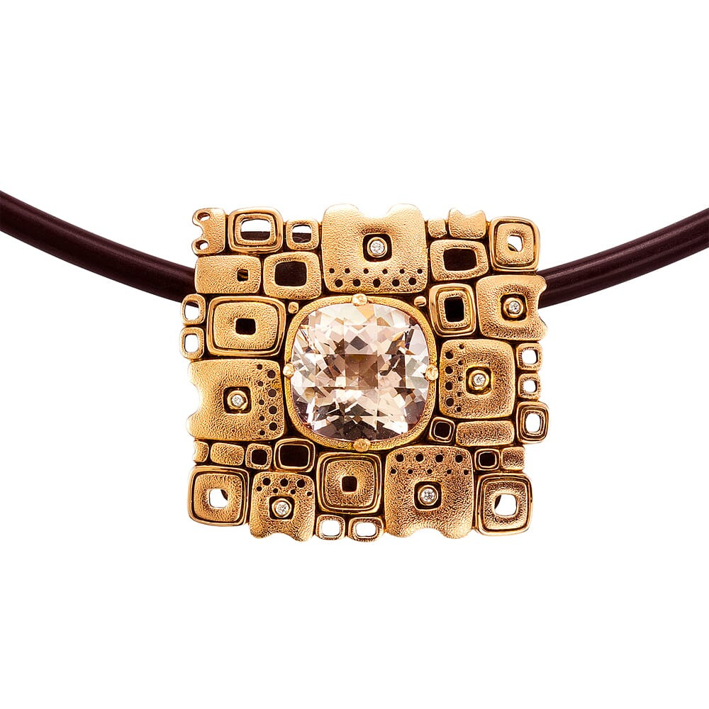 Alex Sepkus 18k, Silver, and Diamond Square Pendant M-23 in Gold - Alex Sepkus