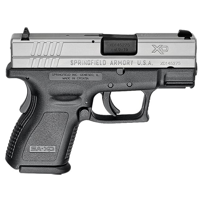 Springfield Armory XD 3" Bbl Sub-Compact 9mm Two-Tone Polymer Handgun w/ Stainless Slide, Dovetail 3-Dot Sights, 2x10rd Magazines XD9821 - Springfield Armory