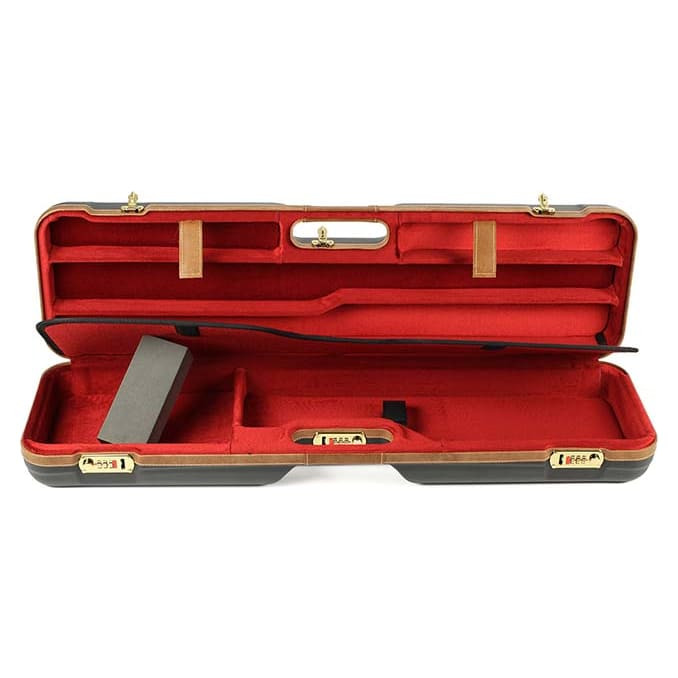 Negrini One Gun - Two Barrels OU SXS Skeet Trap Hunting ABS Black with Brown Leather and Red interior. 1621BLX/5389 in Black With Brown Leather/Red - Negrini