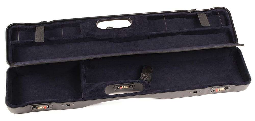 Negrini Uplander O/U or SXS Upland Shotgun Case w/ QD Padded Shoulder Strap Black/Blue Interior 16405LR/5541 in Black Exterior - Negrini