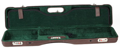 Negrini Uplander O/U or SXS Upland Shotgun Case w/ QD Padded Shoulder Strap Caoba Brown Leather/Green 16405PL/5589 in Exterior Brown Leather Interior