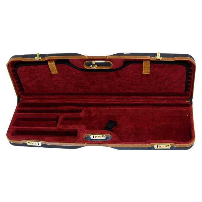 Negrini One Gun Skeet High Rib with Forend Off Black Tan Leather Trim Handle Bordeaux Interior 1659LX-TUBE/5268 in Black With Tan Leather - Negrini