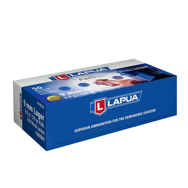 Lapua 9mm Luger Combat 123gr FMJ Ammo Box of 50 4319163 - Lapua