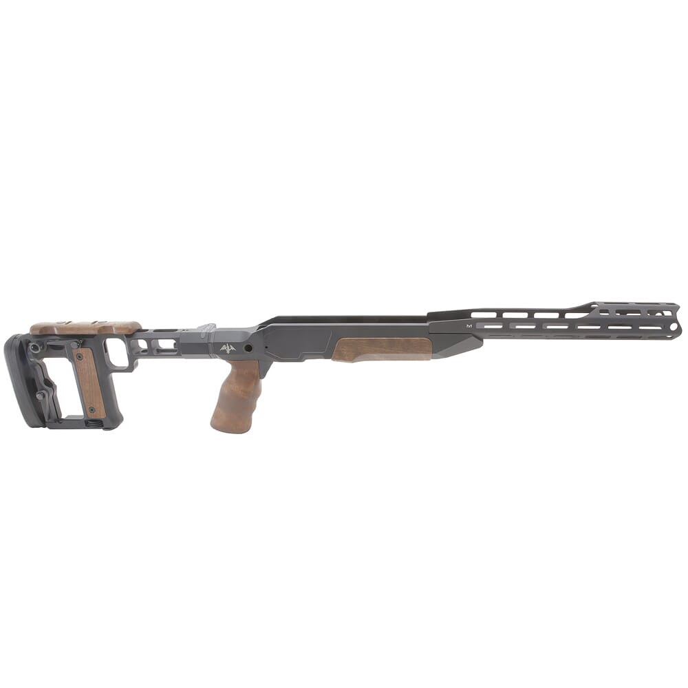 AKILA Chassis System Suitable for Blaser R8 Bolt Action Rifle w/Walnut Fittings, Folding Left RH/LH w/AKILA Adj. Buttstock 101ACSR8WWFL in Black