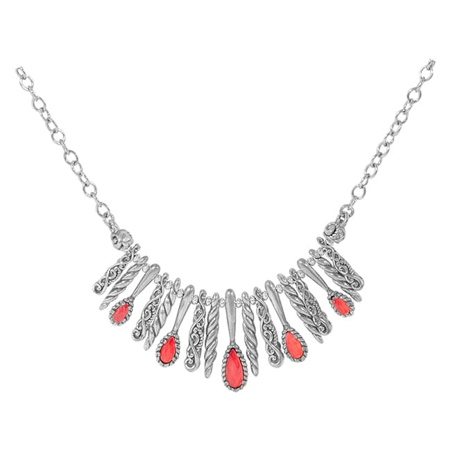 Carolyn Pollack Relios Sterling Silver & Red Coral Crystal Quartz Statement Necklace - relios