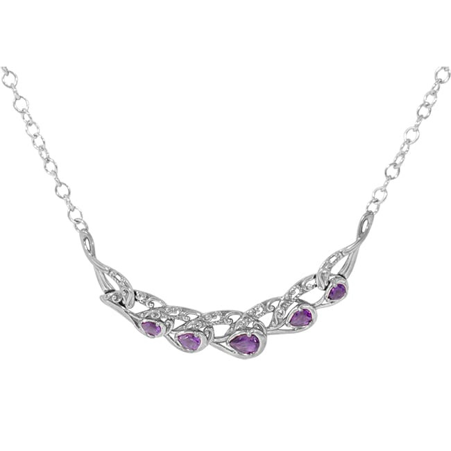Carolyn Pollack Relios Radiant Sterling Silver & Amethyst Five Stone Filigree 17 in. Necklace 51115 - relios