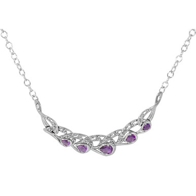 Carolyn Pollack Relios Radiant Sterling Silver & Amethyst Five Stone Filigree 17 in. Necklace 51115 - relios