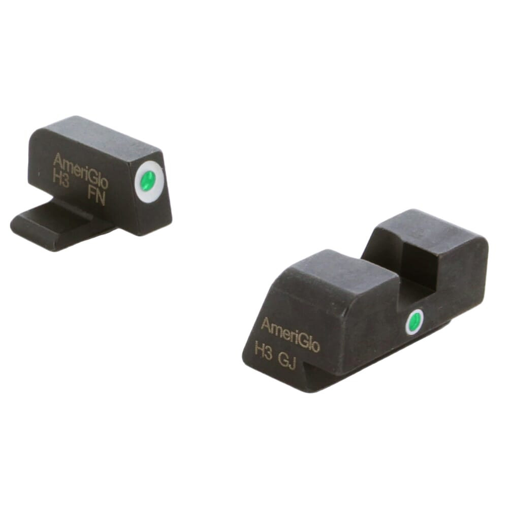 Ameriglo i-Dot Grn Trit w/White Outline Front, Grn Trit Rear Night Sight for FN 2023 High Power FN-101 - Ameriglo