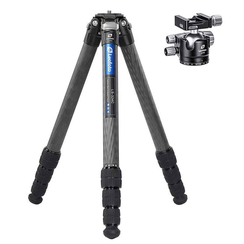 Leofoto LS Ranger Series LS-324C Light Weight Carbon Fiber Tripod Kit w/Screw Knob Dual Clamp for Arca/Picatinny Rail LS-324C-LH-40SK-SCREW-KNOB - Leofoto