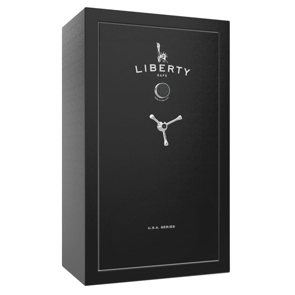 Liberty Safe USA Black Textured 36-Gun Safe w/Silver Ink, SecuRam Top Lit Chrome eLock & Economy Door Panel - Liberty Safe