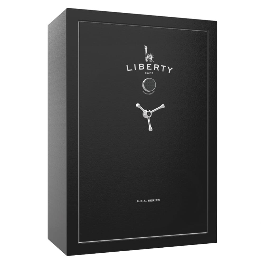 Liberty Safe USA Black Textured 48-Gun Safe w/Silver Ink, SecuRam Top Lit Chrome eLock & Economy Door Panel - Liberty Safe