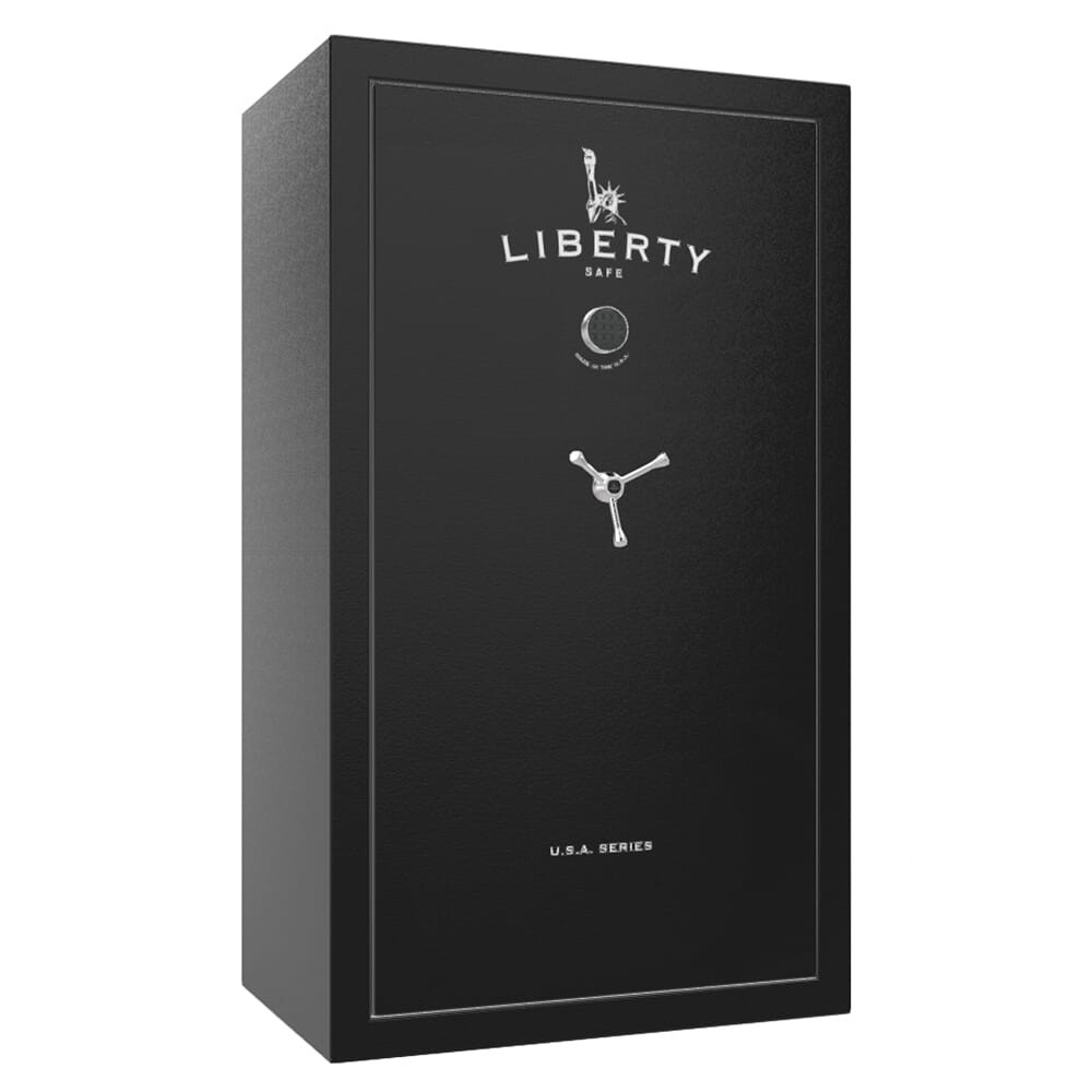 Liberty Safe USA Black Textured 50-Gun Safe w/Silver Ink, SecuRam Top Lit Chrome eLock & Economy Door Panel - Liberty Safe