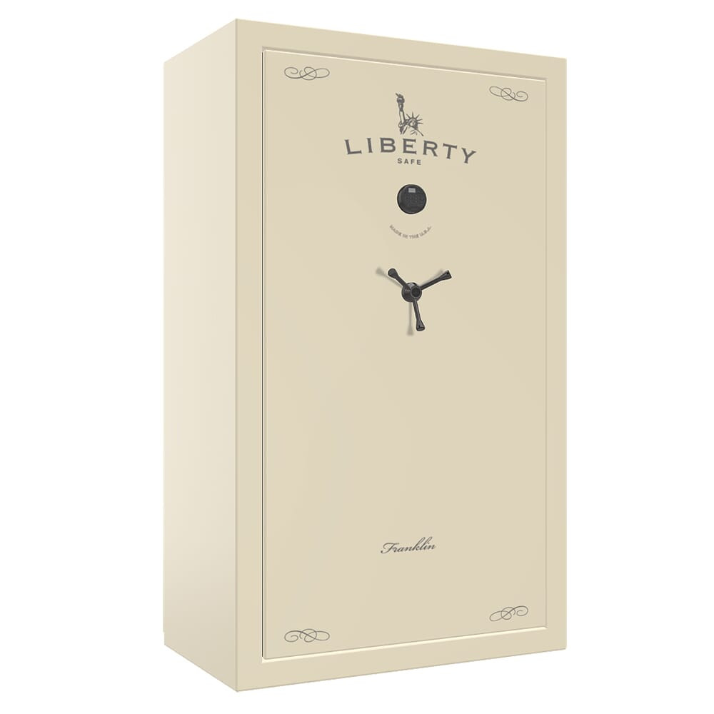 Liberty Safe Franklin White Gloss 50-Gun Safe w/Black Ink, SecuRam Prologic Lock, Deluxe Door Panel, 3-Spoke Handle & Glowflex Light Kit
