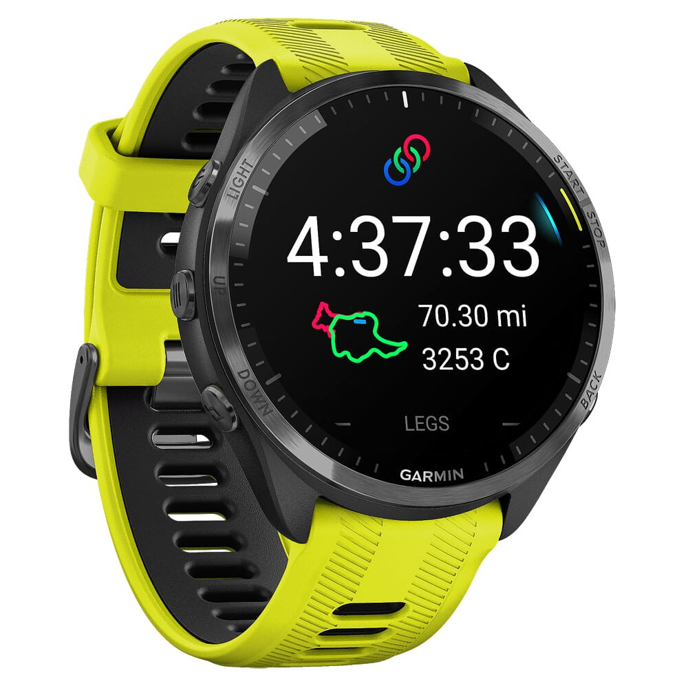 Garmin Forerunner 965 Carbon Gray DLC Titanium Bezel w/Black Case and Amp Yellow/Black Silicone Band Smartwatch 010-02809-02 - Garmin