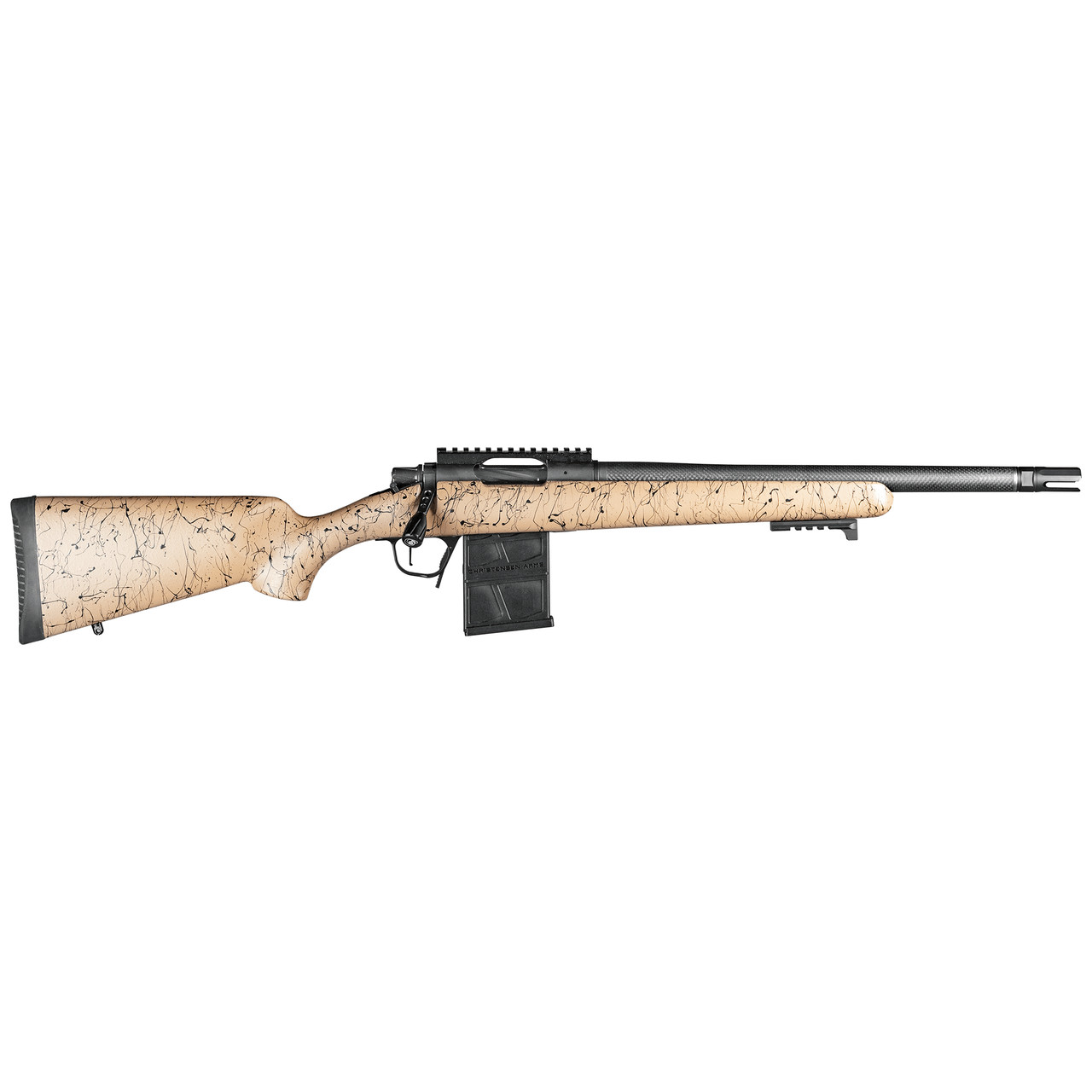 Christensen Arms Ridgeline Scout .450 Bushmaster 16" 1:16" Carbon Bbl Tan w/Black Webbing Rifle w/Hybrid Hunter Stock 801-06357-00 - Christensen Arms