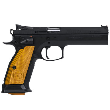 CZ-USA 75 Tactical Sport .40 S&W, 17rd Blued Steel Handgun w/FO Front/Blk Serrated Hajo Rear, Manual Safety, Org Alum Grips, Magwell, Thumb Rest 91260 - CZ-USA