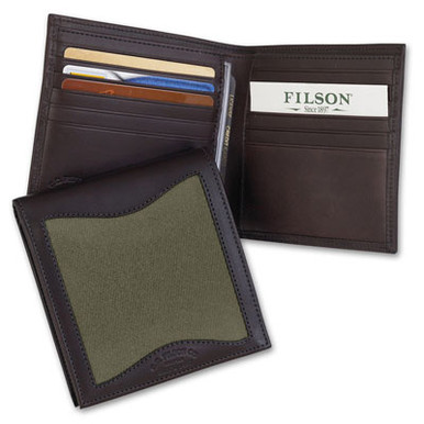 Filson Otter Green Leather/Twill Packer Wallet 65209 in Otter Green Twill Brown Leather - Filson