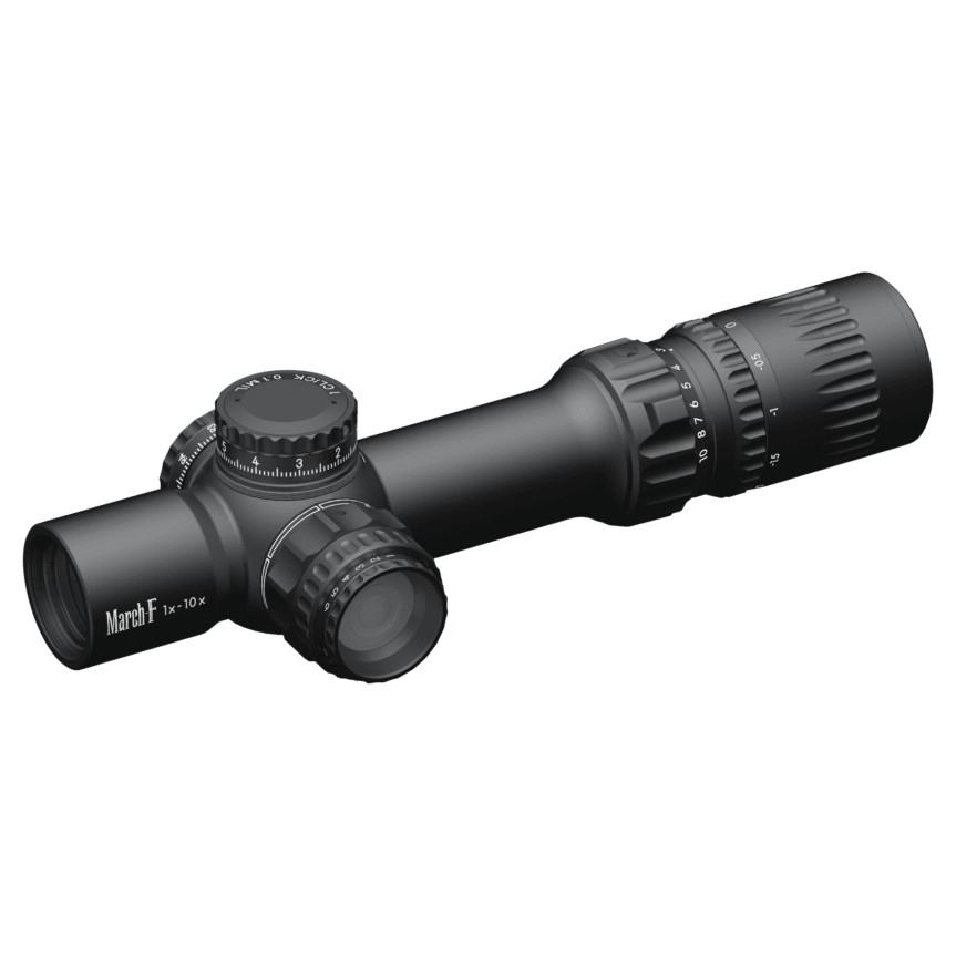 March Scopes March FX Shorty 1-10x24mm FFP DR-TR1FB Reticle 0.1MIL 6Level Illum Riflescope D10SV24FDIMLN34-DR-TR1FB - March Scopes