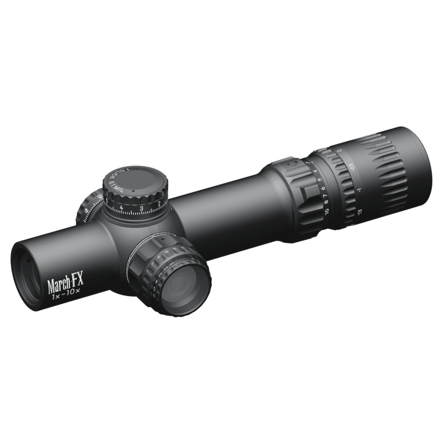 March Scopes March FX Shorty 1-10x24mm FFP FMC-3 Reticle 0.1MIL 6Level Illum Riflescope D10SV24FIMLN34-FMC-3 - March Scopes