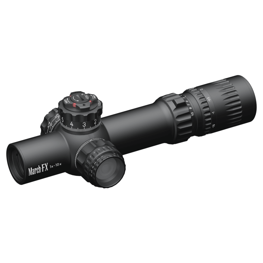 March Scopes March Compact Tactical Shorty Gen II 1-10x24mm FFP FMC-1 Reticle 0.1MIL 6Level Illum Riflescope w/Shuriken Dial Lock D10SV24FIMLX-FMC-1 - March Scopes