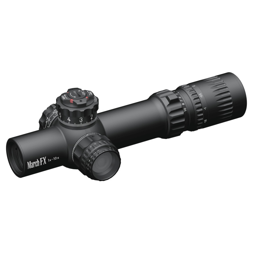 March Scopes March Compact Tactical Shorty Gen II 1-10x24mm FFP FMC-1 Reticle 0.1MIL 6Level Illum Riflescope w/Shuriken Dial Lock D10SV24FIMLX-FMC-1 - March Scopes