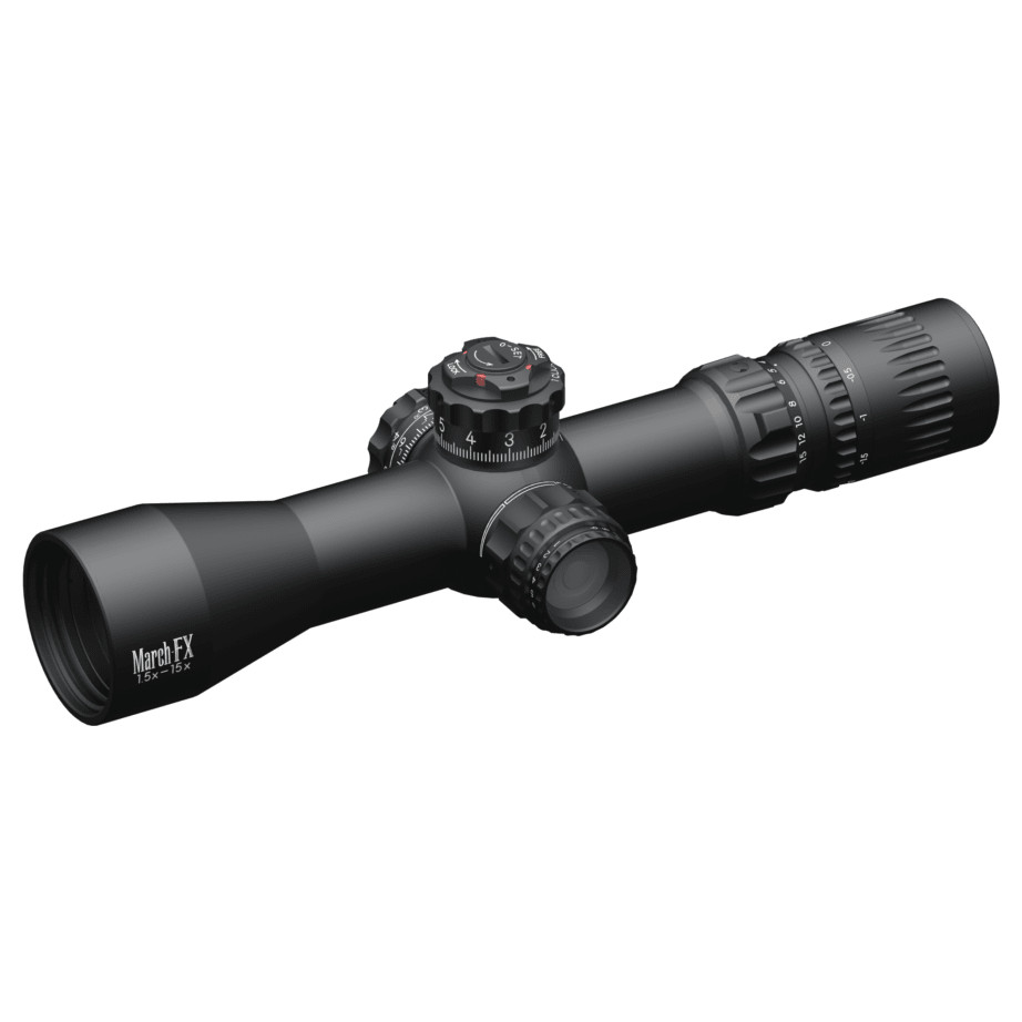 March Scopes March F Tactical 1.5-15x42mm FML-4 Reticle 0.1MIL FFP Illuminated Riflescope w/Shuriken Dial Lock D15V42FIMLX - March Scopes