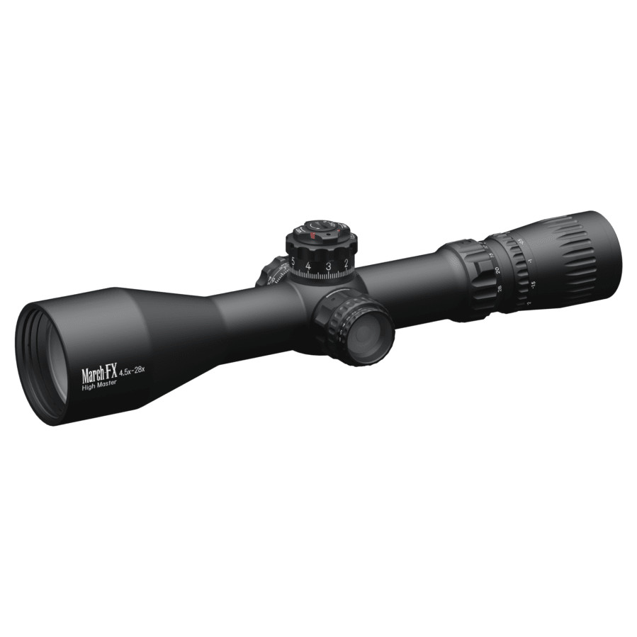 March Scopes March FX Tactical 4.5-28x52mm FML-3 Reticle 0.1MIL FFP Illuminated Riflescope w/Shuriken Dial Lock D28HV52WFIMLX - March Scopes