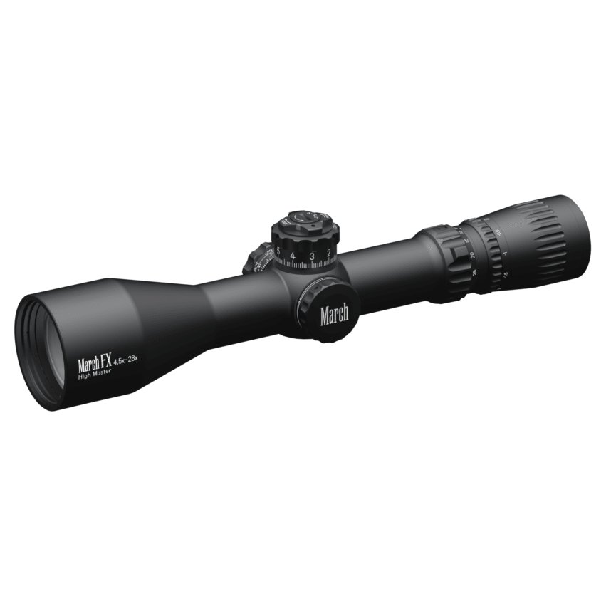 March Scopes March FX Tactical 4.5-28x52mm FML-LDK Reticle 0.1MIL FFP Non-Illuminated Riflescope w/Shuriken Dial Lock D28HV52WFMLX - March Scopes