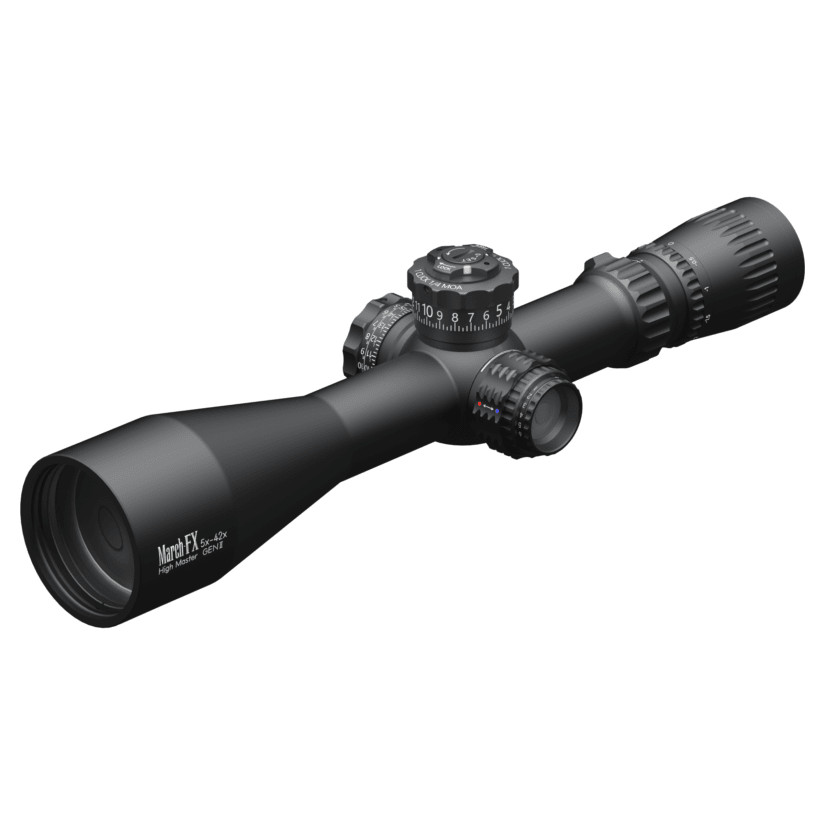 March Scopes March FX Tactical 5-42x56mm G2 FFP FMA-TR1 Reticle 1/4MOA 6Level Illum Riflescope D42HV56WFIMAX-G2-FMA-TR1 - March Scopes