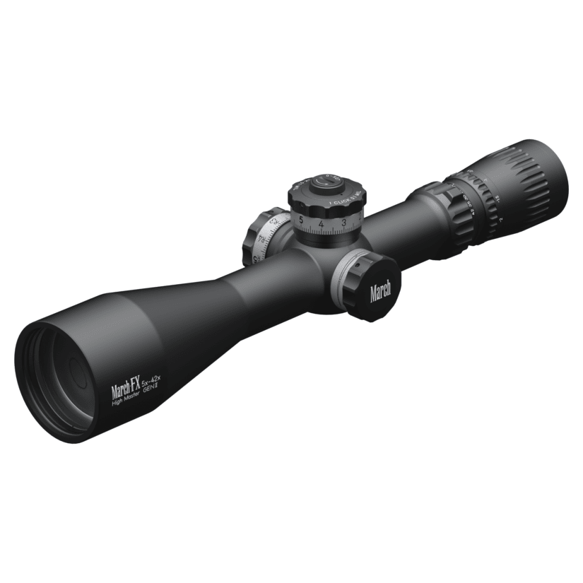 March Scopes March FX PRS Wide Angle 5-42x56mm G2 FFP FML-TR1 Reticle 0.1MIL Non-Illum Riflescope w/Writable Turrets D42HV56WFML-G2-FML-TR1 - March Scopes