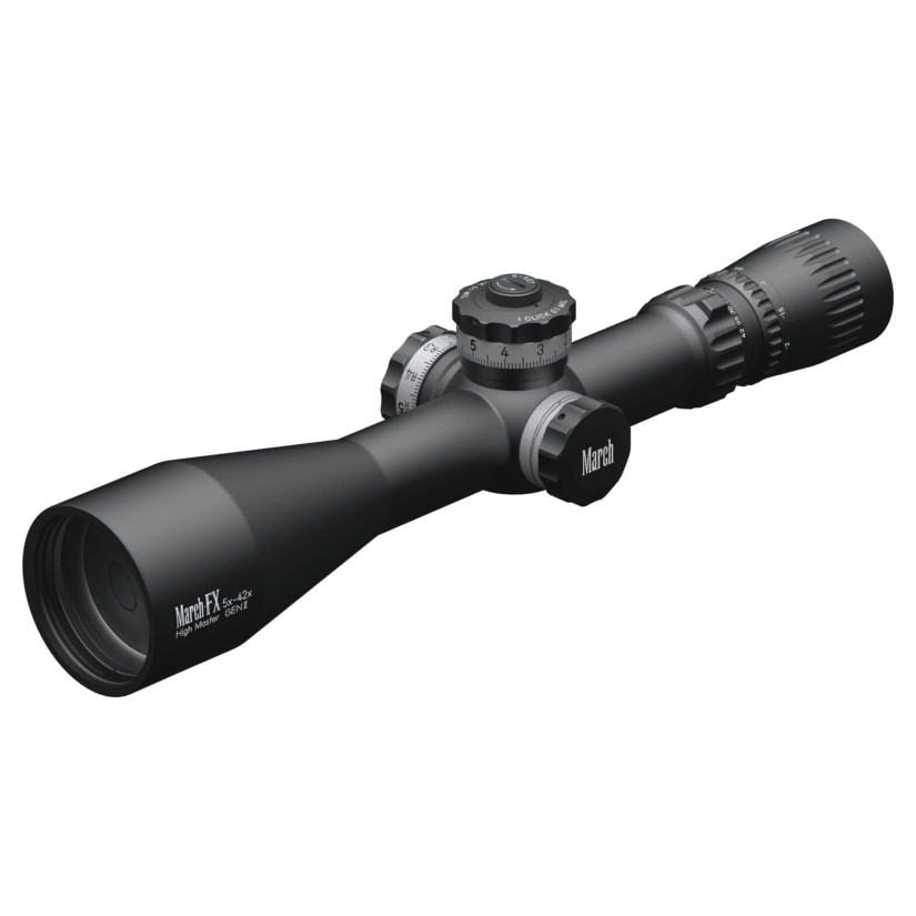 March Scopes March FX PRS Wide Angle 5-42x56mm G2 FFP FML-WBR Reticle 0.1MIL Non-Illum Riflescope w/Writable Turrets D42HV56WFML-G2-FML-WBR - March Scopes
