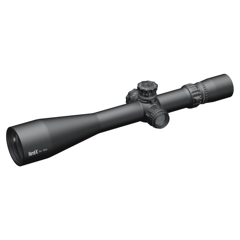 March Scopes March X Tactical 5-50x56mm SFP MTR-2 Reticle 1/8MOA 6Level Illum Riflescope w/Middle Wheel D50V56TI-MTR-2 - March Scopes