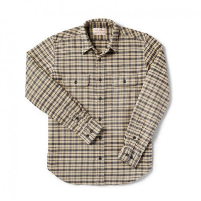 Filson Vintage Flannel Work Shirt Cream/Black/Brown Tartan LG 10689, Large - Filson