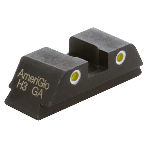 Ameriglo Classic Yellow Tritium 2-Dot w/White Outlines .256"H .15"W Sq Notch Rear Sight for Glock (Excl. 42,43,48) GL-115R - Ameriglo