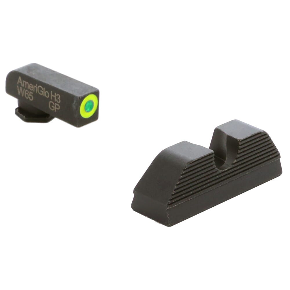Ameriglo Protector Green Tritium w/LumiGreen Outline Front, Black Serrated U Notch Rear Sight Set for Glock 20,21,29-32,36,40,41 GL-356 - Ameriglo