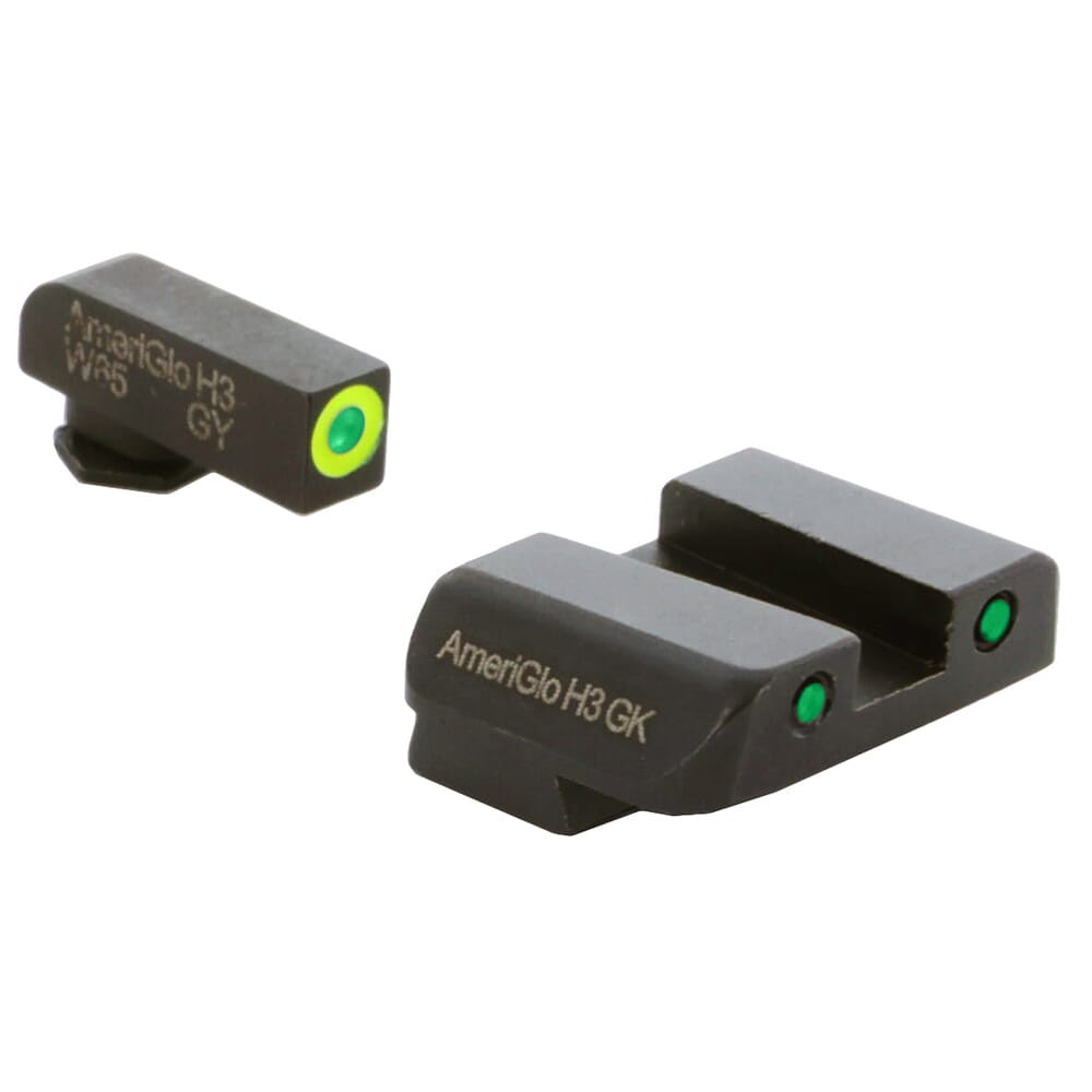Ameriglo Spartan Grn Trit w/LumiGreen Outline Front, Grn Trit w/Blk Outline Rear 3-Dot Night Sight for Glock 42,43,43X,48 GL-550 - Ameriglo
