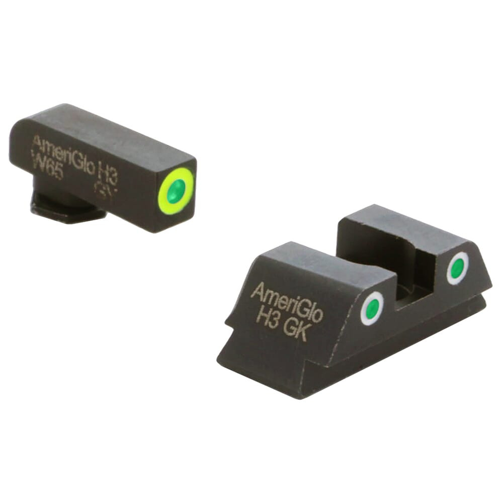 Ameriglo Spartan Grn Trit w/Org Outline Front, Grn Trit w/Wht Outline Rear 3-Dot Night Sight for Glock 42,43,43X,48 GL-743 - Ameriglo