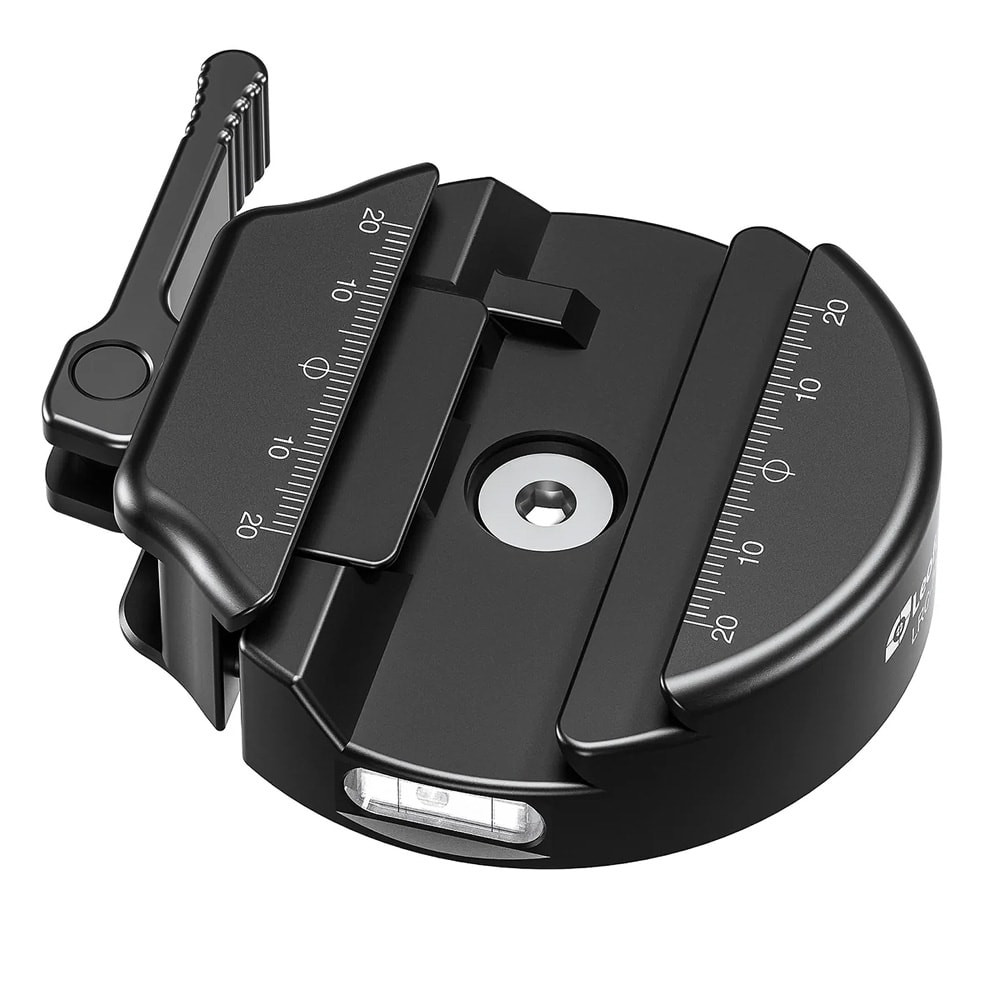 Leofoto Round-shaped Lever-release Hybrid Clamp for Arca/Picatinny, 70mm Diameter, 3/8" Mounting Hole LRC-70 in Black - Leofoto