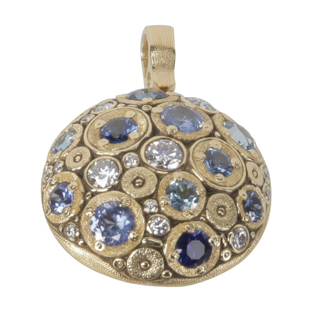 Alex Sepkus 18K Color Stone & Diamond "Blooming Hill" Pendant w/11 Blue Sapphire/Aquamarine Stones & 16 21mm Round Diamonds M-49S - Alex Sepkus